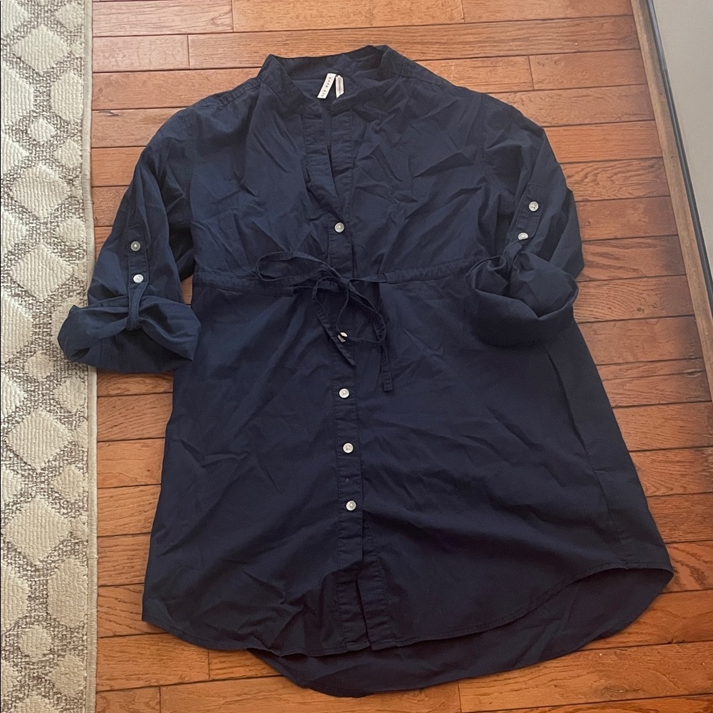 Old Navy Navy Button-Front Tunic Dress with Drawstring